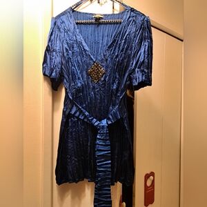 George Royal Blue Pleated Blouse